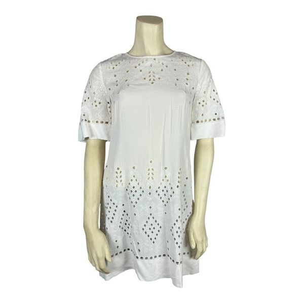 Theory white lace dress laser cut embroidered 0 Sheer Summer Rayon