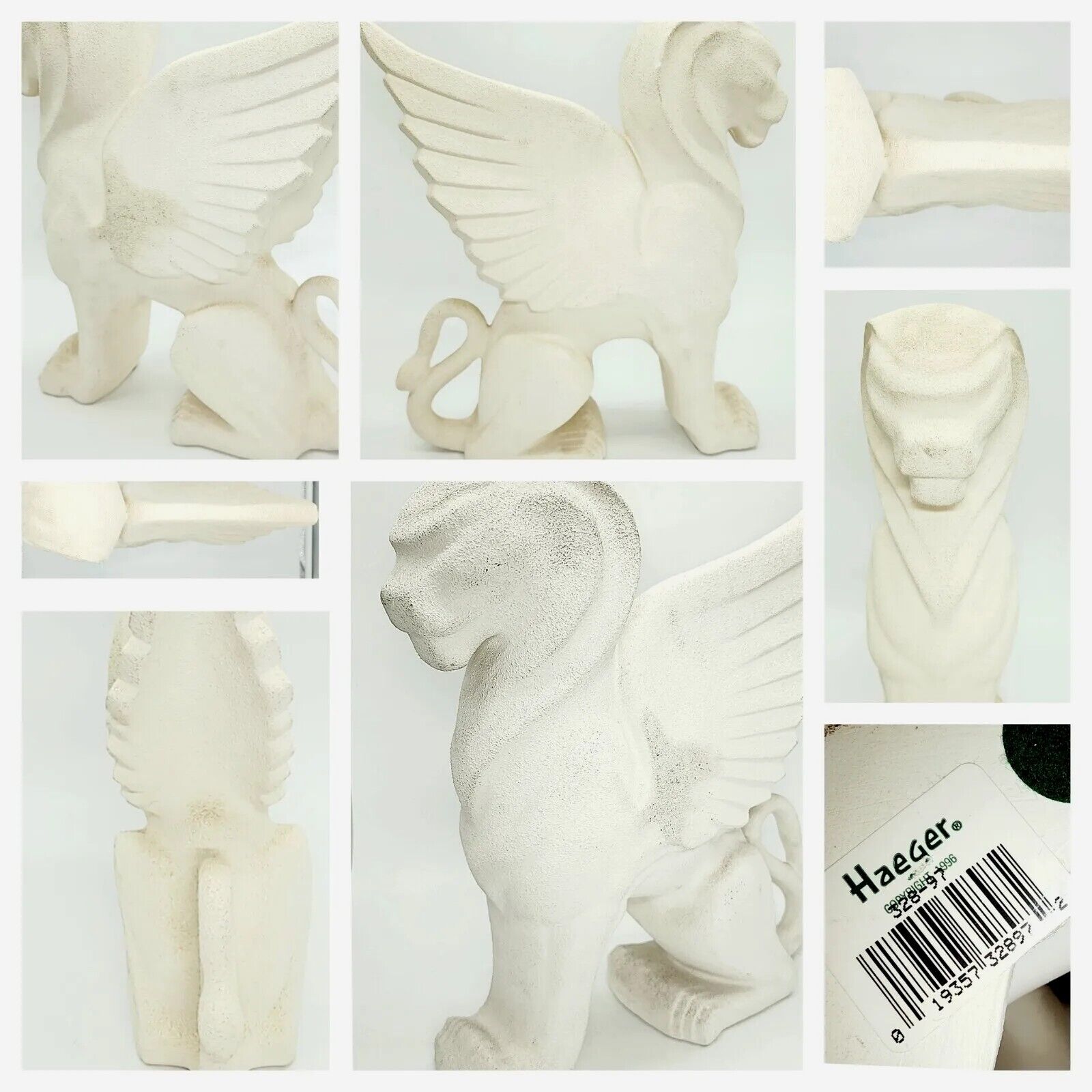 Rare 15 Haeger Pottery Griffin Gargoyle Statue White Stippled Finish Large 1996