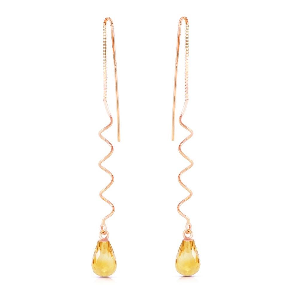 14K. SOLID GOLD THREADED DANGLES EARRINGS CITRINE
