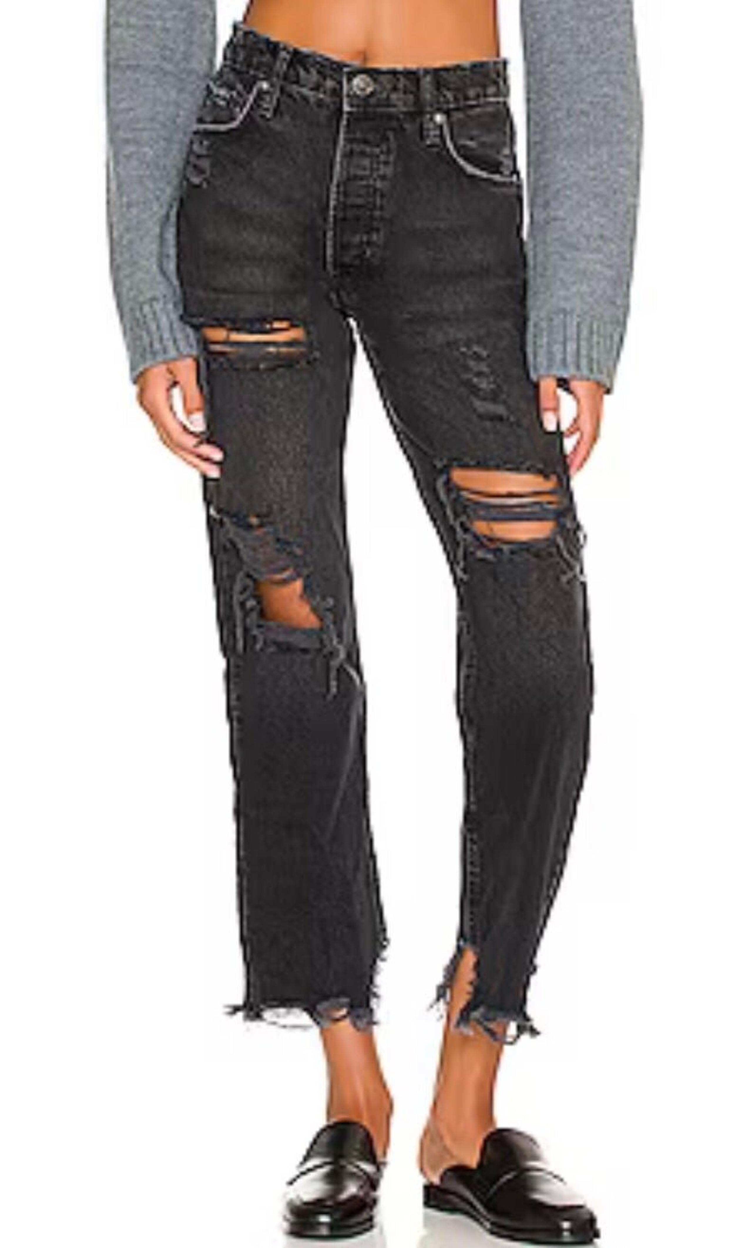 Free People We the Free Tapered Baggy Boyfriend Distressed Jeans