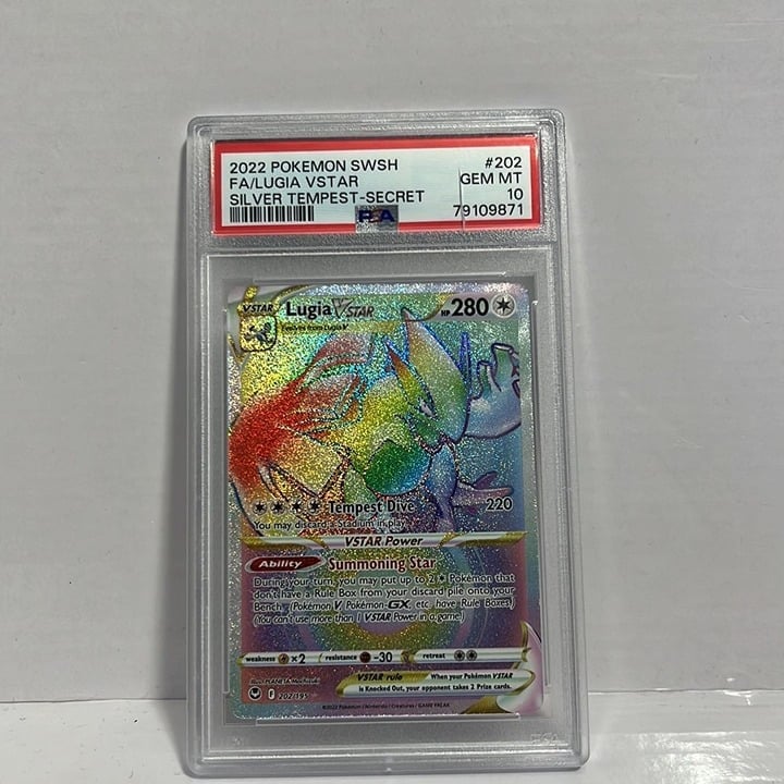 Lugia VSTAR 202/195 SWSH12: Silver Tempest Rainbow Secret PSA 10 Small Crack