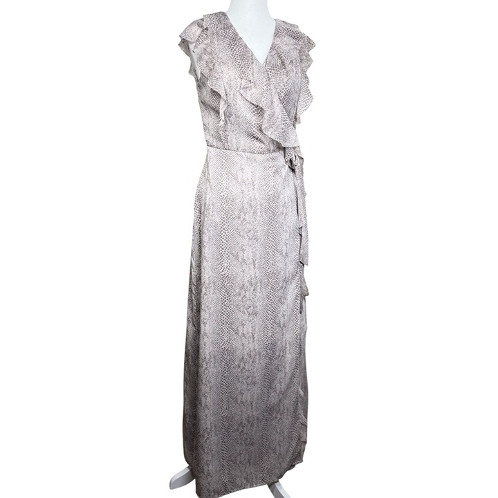 NEW Banana Republic Size 2 Snakeskin Chiffon Ruffle Sleeveless Wrap Maxi Dress