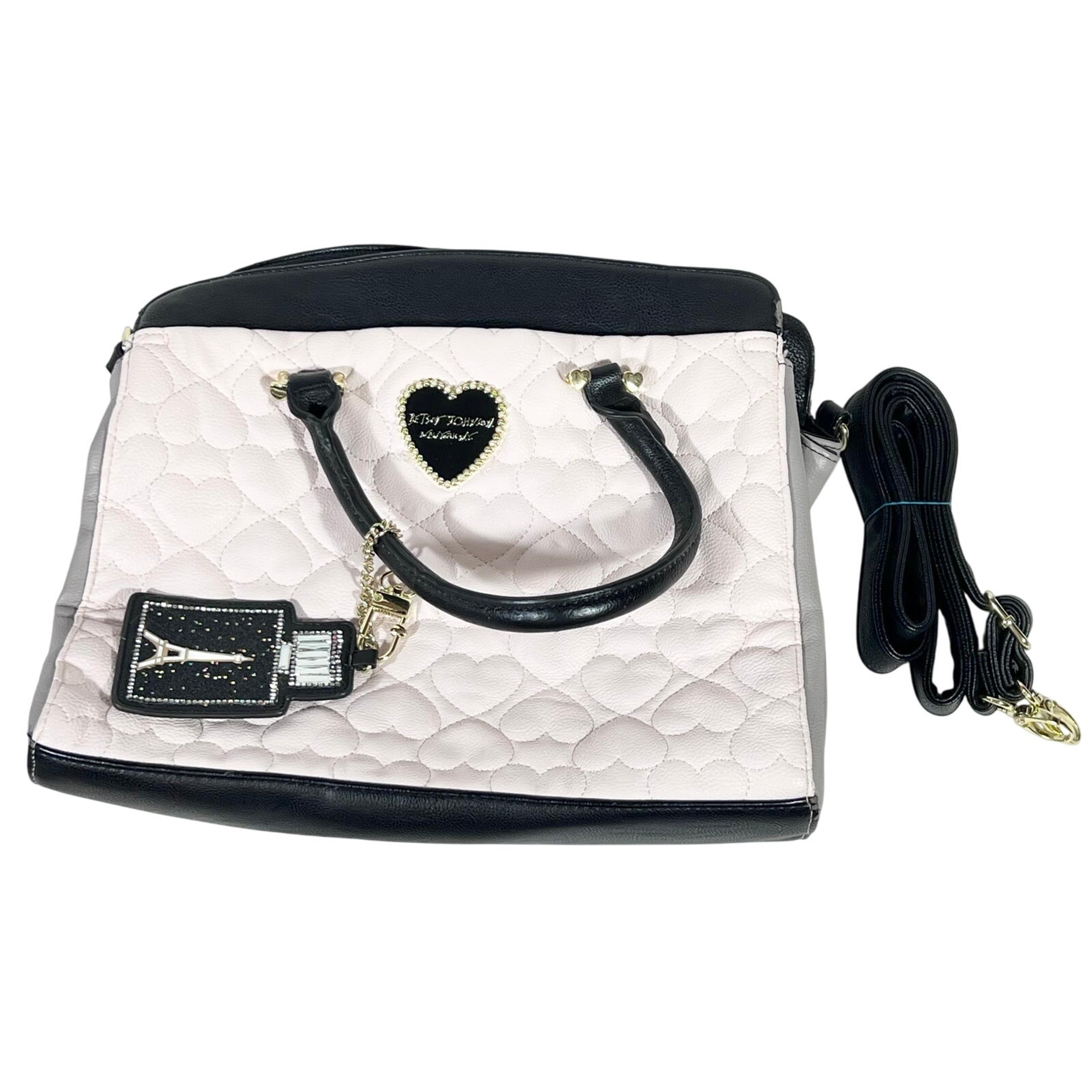 Betsey Johnson Handbag Heart Quilted Light Pink Leather Floral Pockets Bag Used
