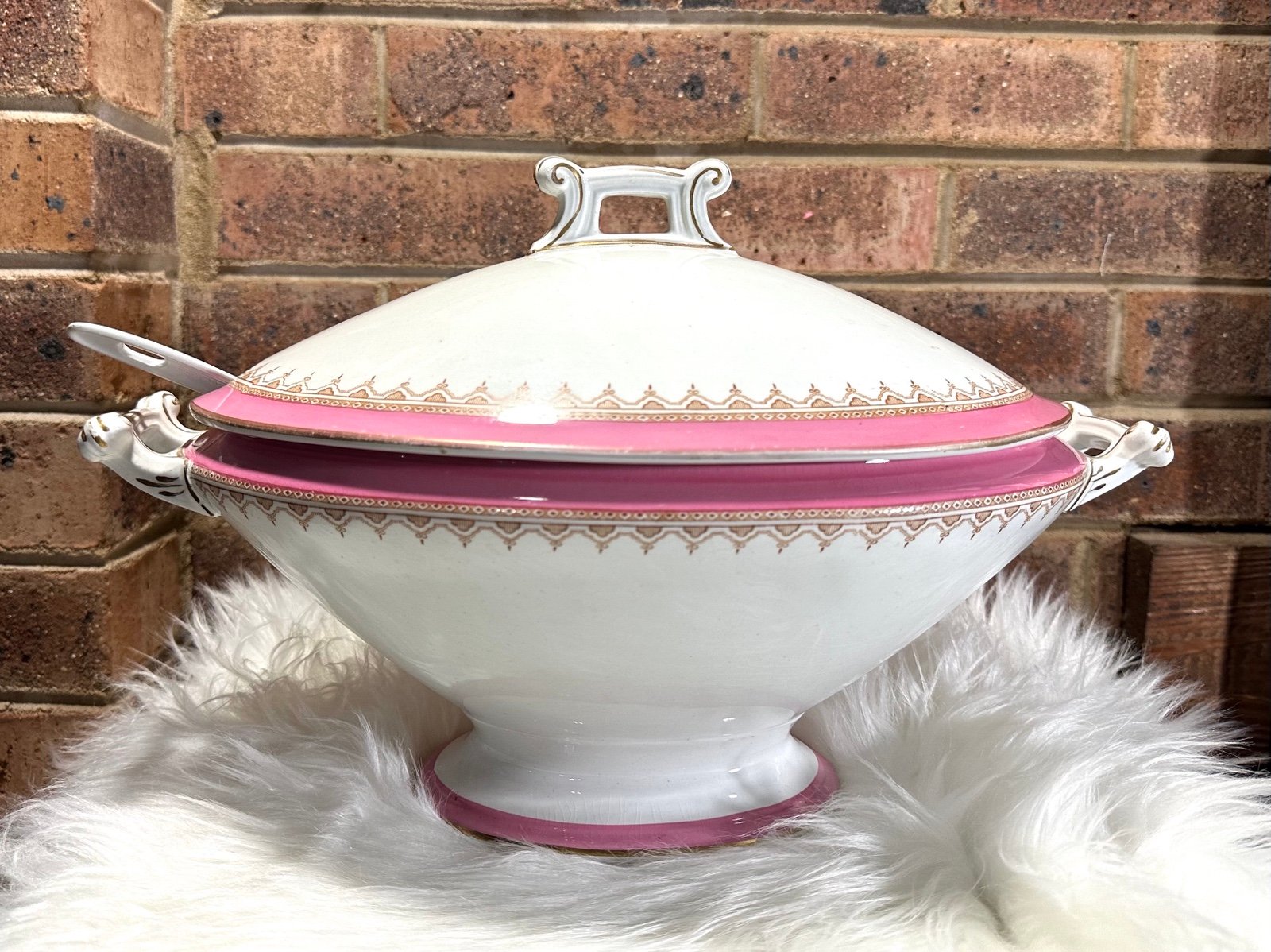 RARE Antique Bridgewood & Son Porcelain Opaque Large Covered Serving Dish