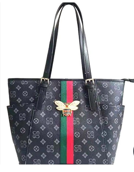 Canvas Stripe Monogrammed Shopper Tote