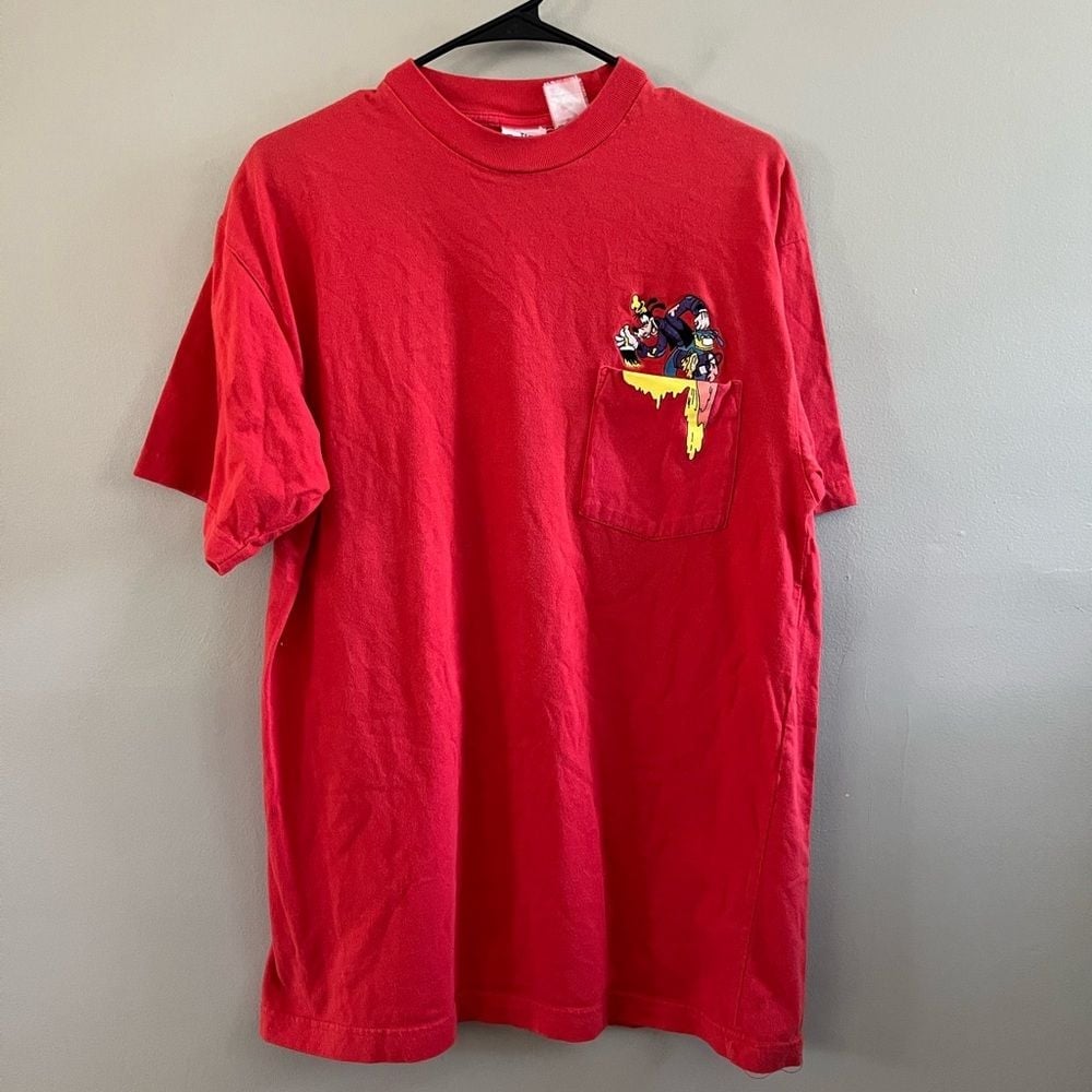 Vintage Disney Pocket Tee- Red Goofy Painting - Embroidered