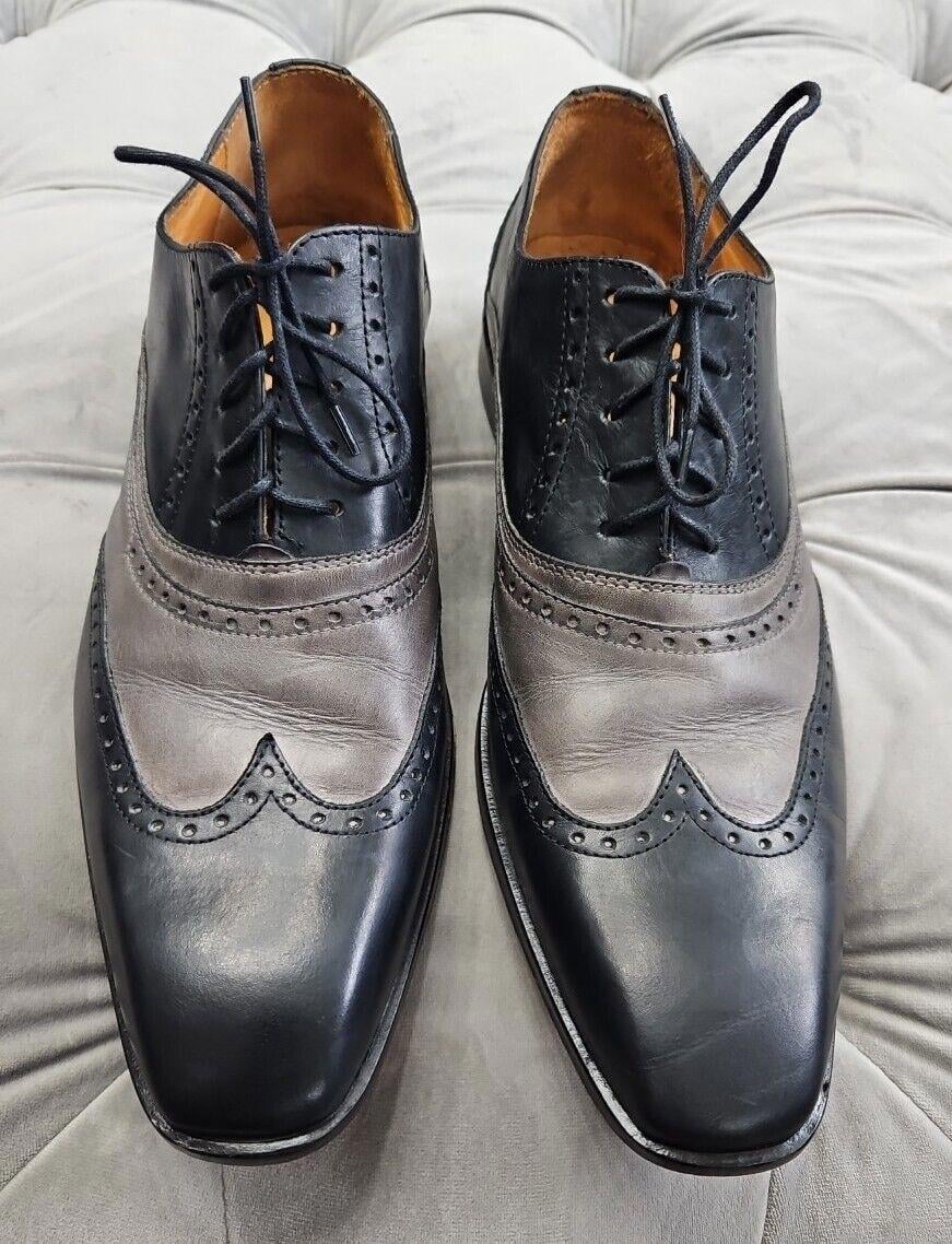 Paul Fredrick Wingtips Oxfords Blue Gray Leather Cuoio Italy Mens Dress Shoes 11