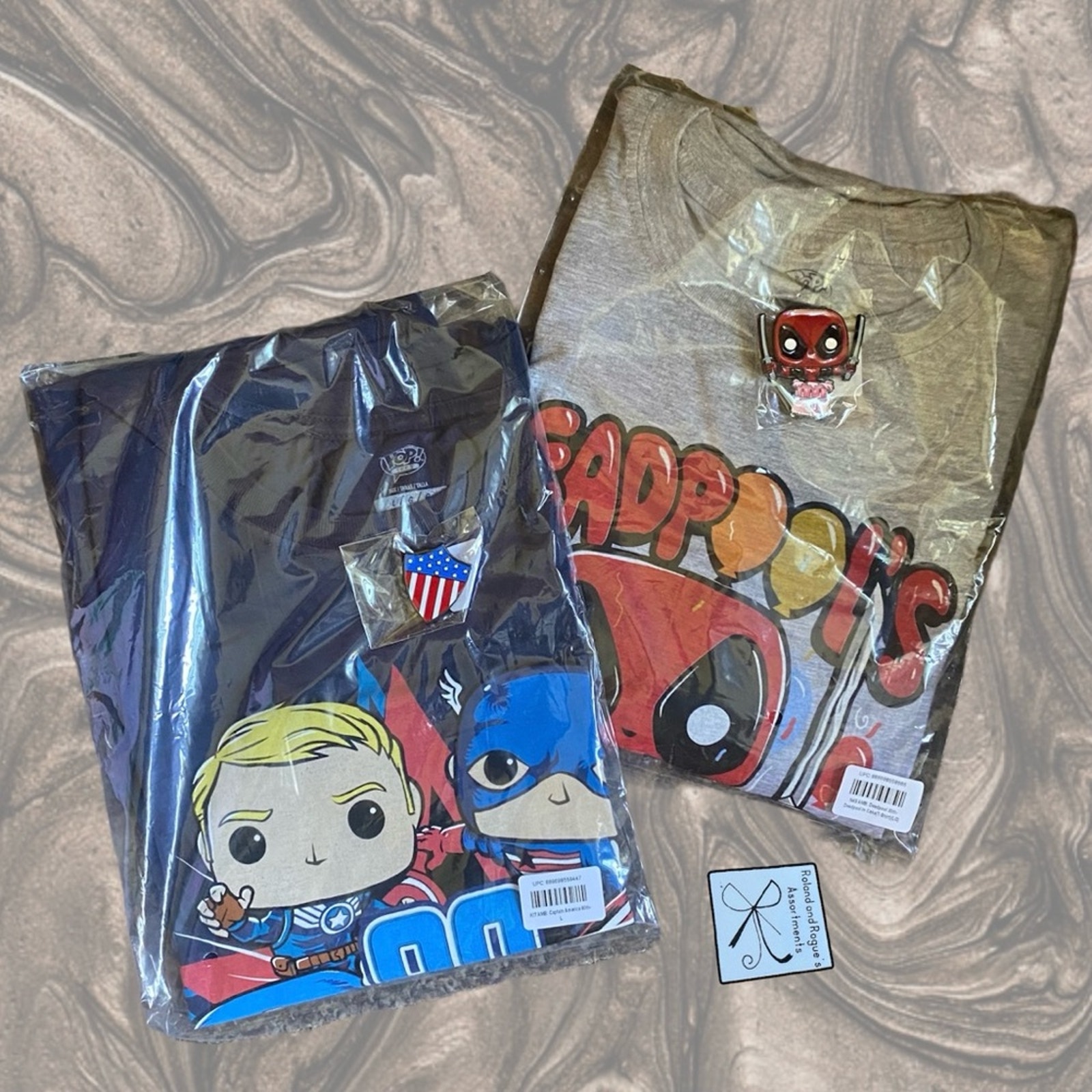 Funko Marvel 2-ct T-Shirts Men's Sz L Pins Bundle