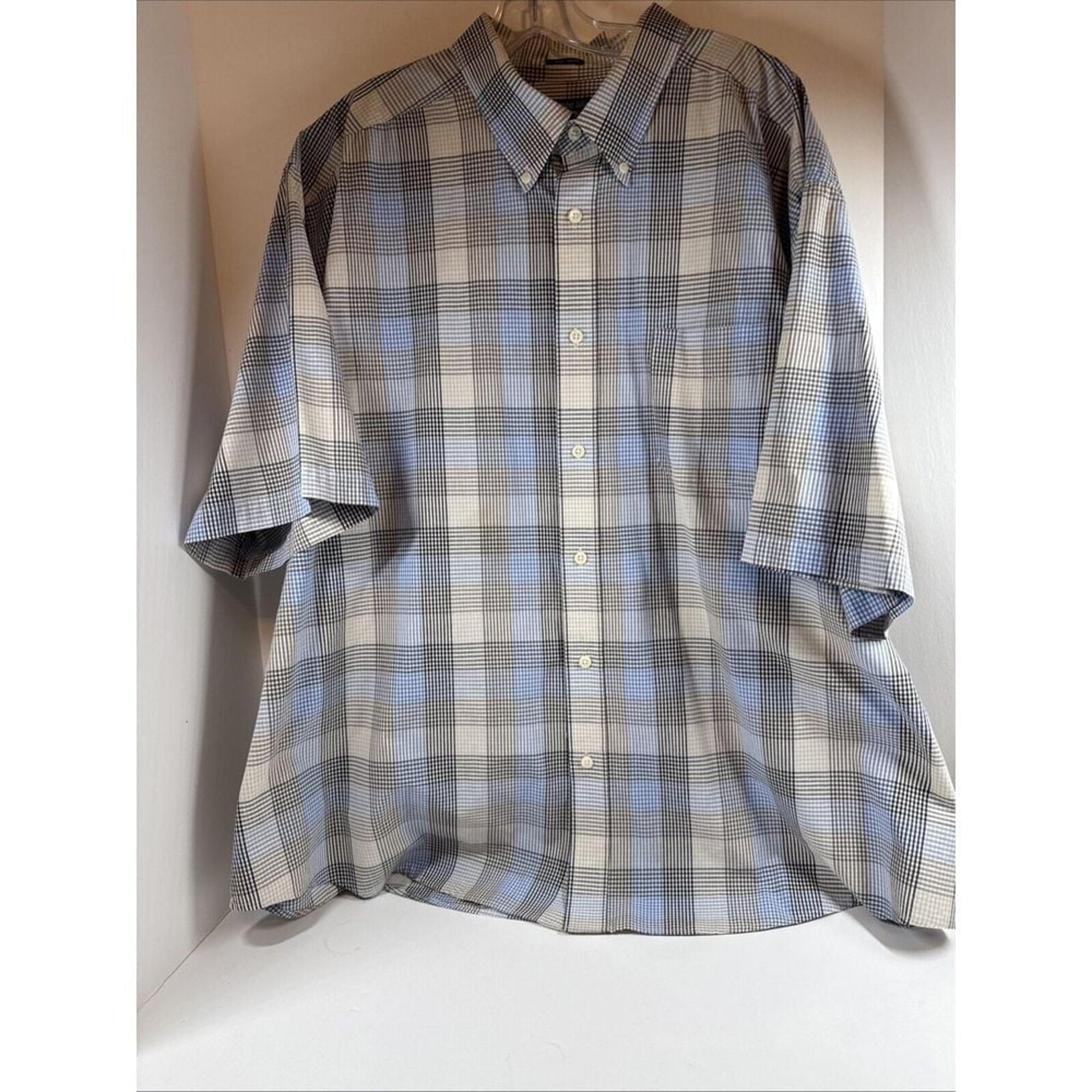 Alexander Julian Colours Button Down Short Sleeve Plaid Men's Shirt No Iron 3XL