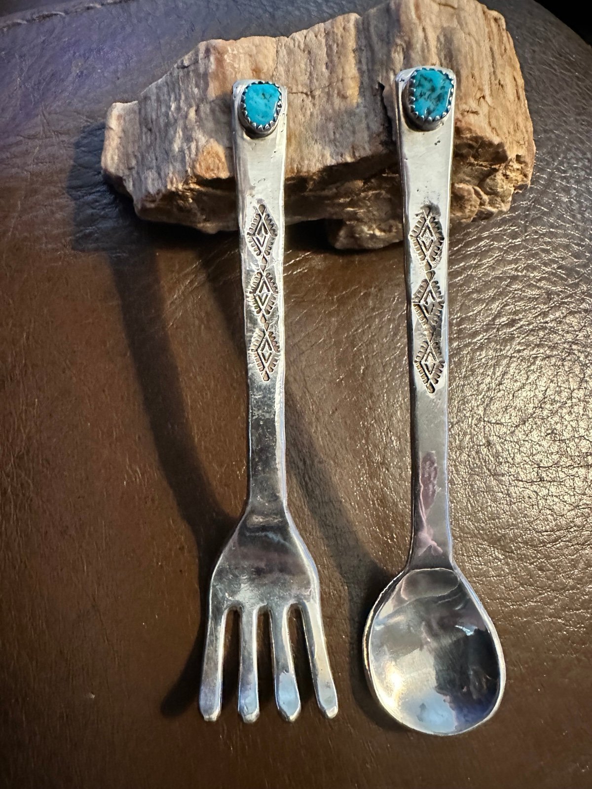 VTG Native American SS & Turquoise Childs Spoon & Fork Set