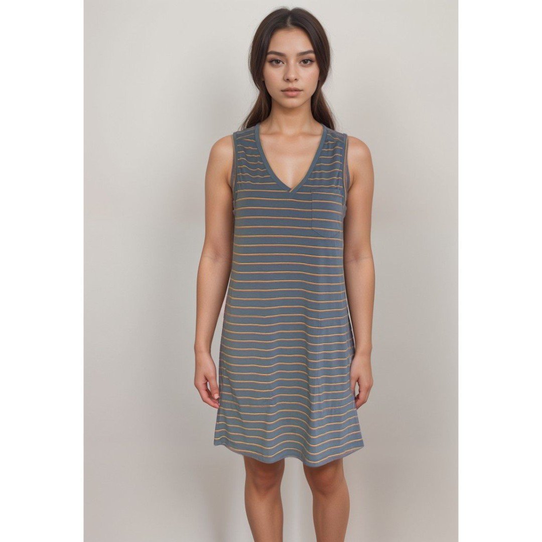 Toad & Co. Tank Midi Dress Sz XS Orange Blue Striped Beachy Coastal Lightweight