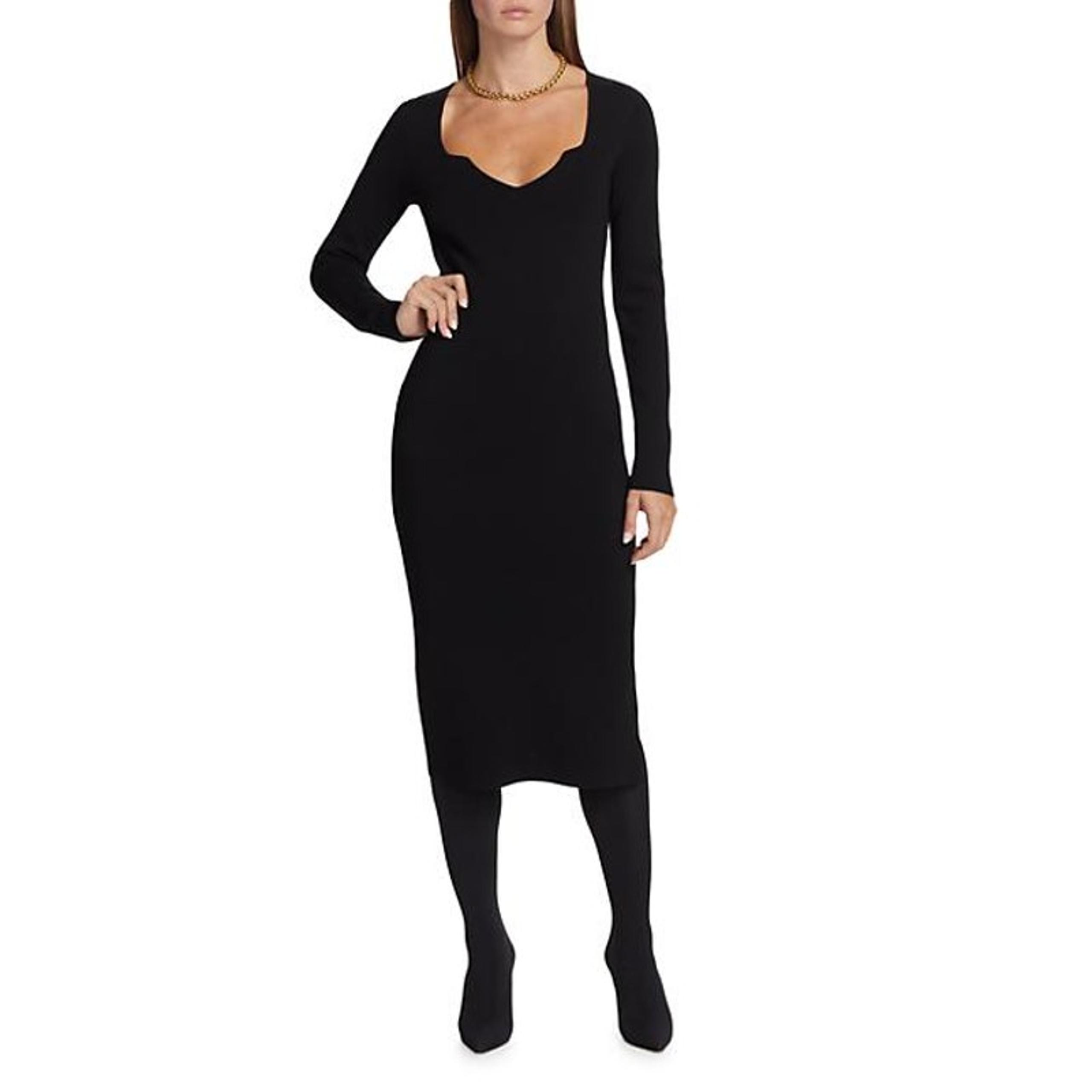 Veronica Beard Womens Long Sleeve Imka Knit Midi Dress Black Size L