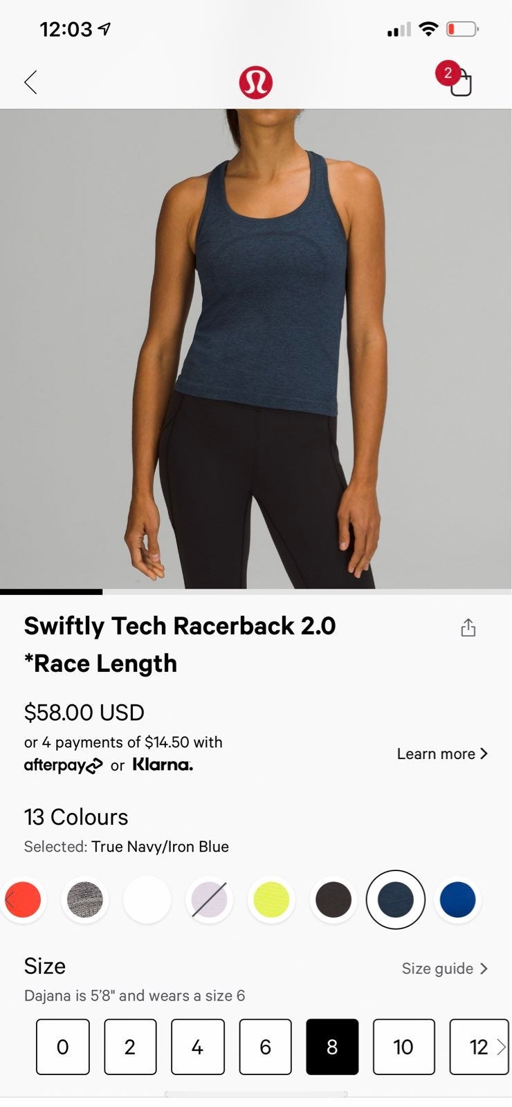 Lululemon swiftly tech racer back 2.0 (race length)