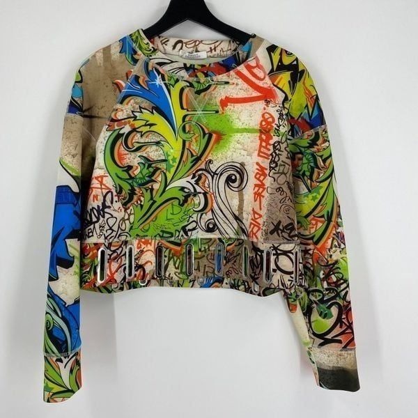 Versace Collection Multicolor Graffiti Printed Jersey Cropped Sweatshirt 8