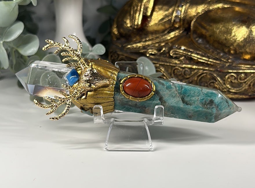Clear Quartz and Amazonite Inlaid Wand