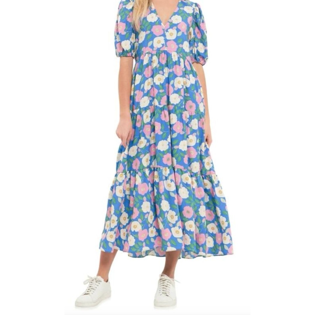 English Factory Floral Puff Sleeve Midi Dress Medium NWT Romantic Cottagecore