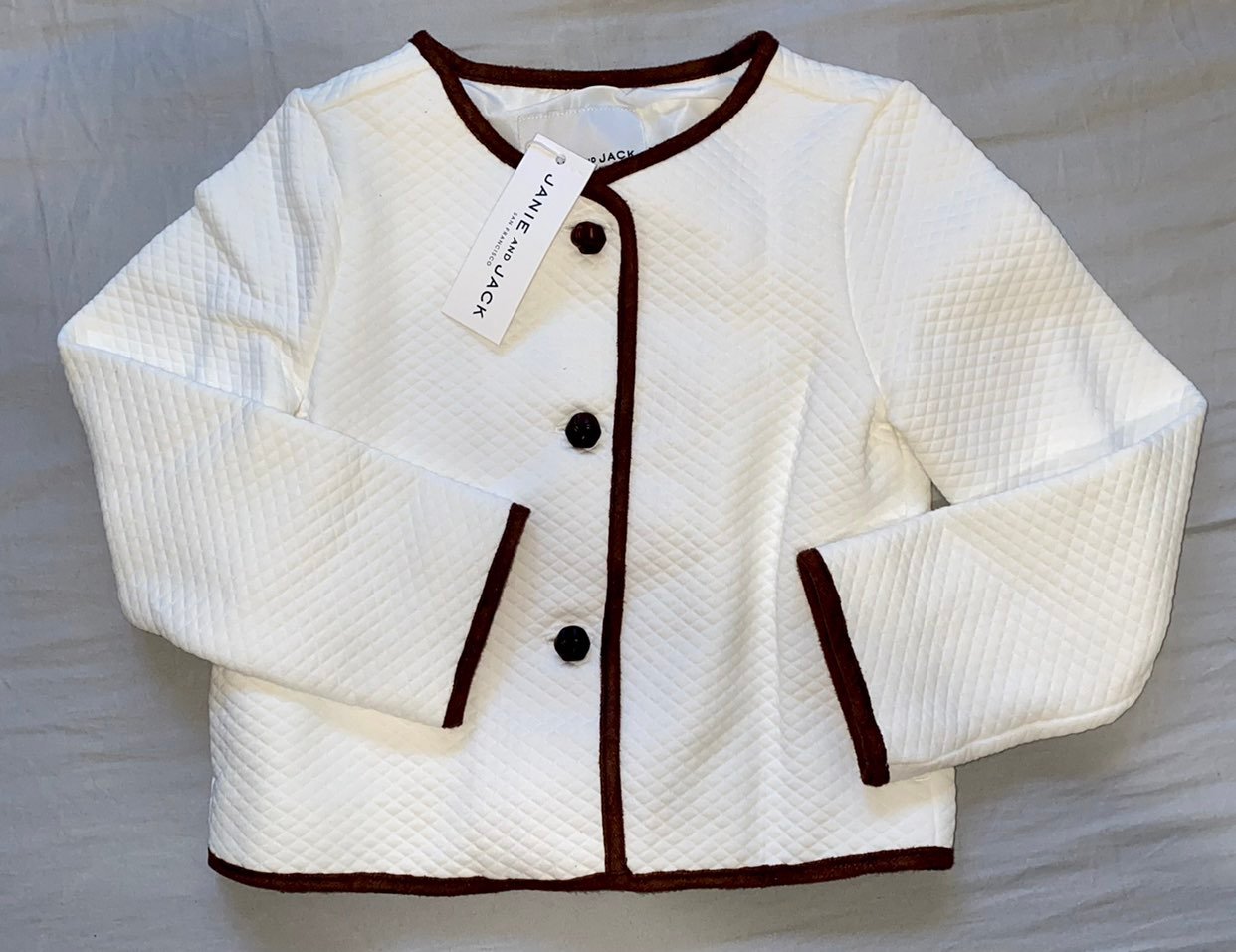 Janie & Jack Ivory with Walnut trimming and Knot Buttons Quilted Coat size 3-4 B