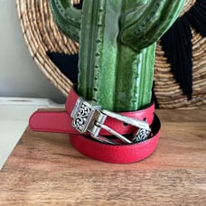 Brighton Reversible Skinny Leather Western Belt Red Black XL
