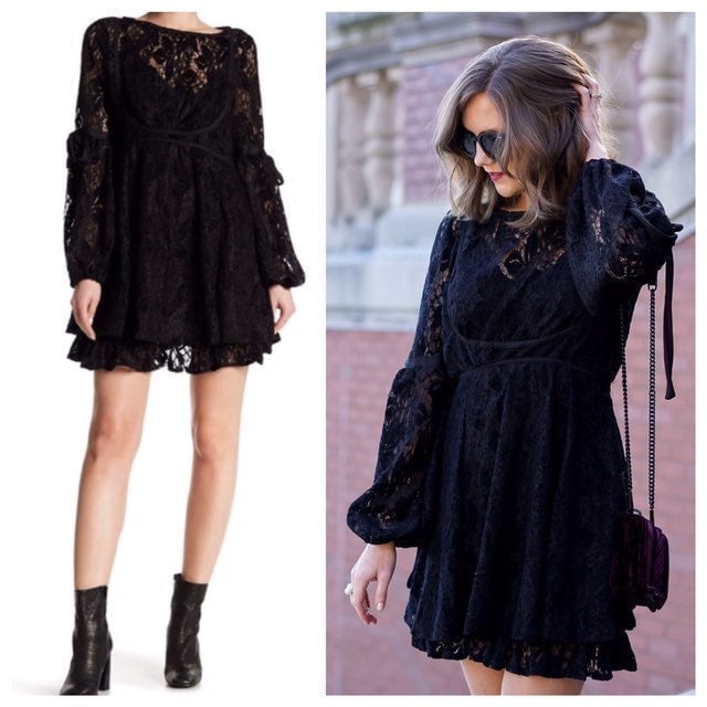 Free People Black Lace Velvet Mini Dress