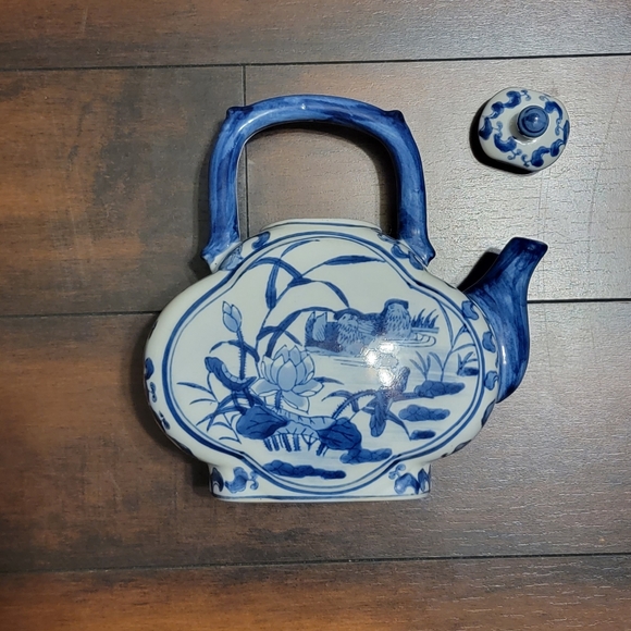 Vintage Andrea by Sadek Blue and White Teapot with Matching Lid