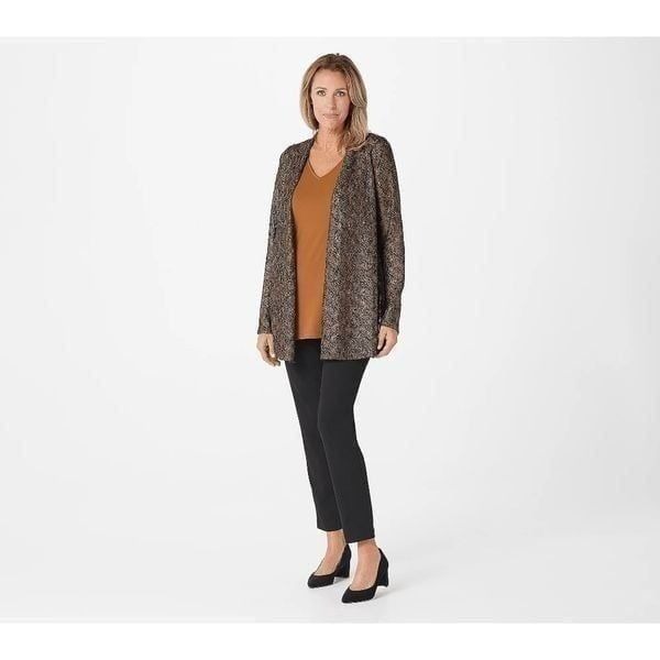 GRAVER Susan Graver 3X Metallic Novelty Knit Tank & Cardigan Set Brown NWT