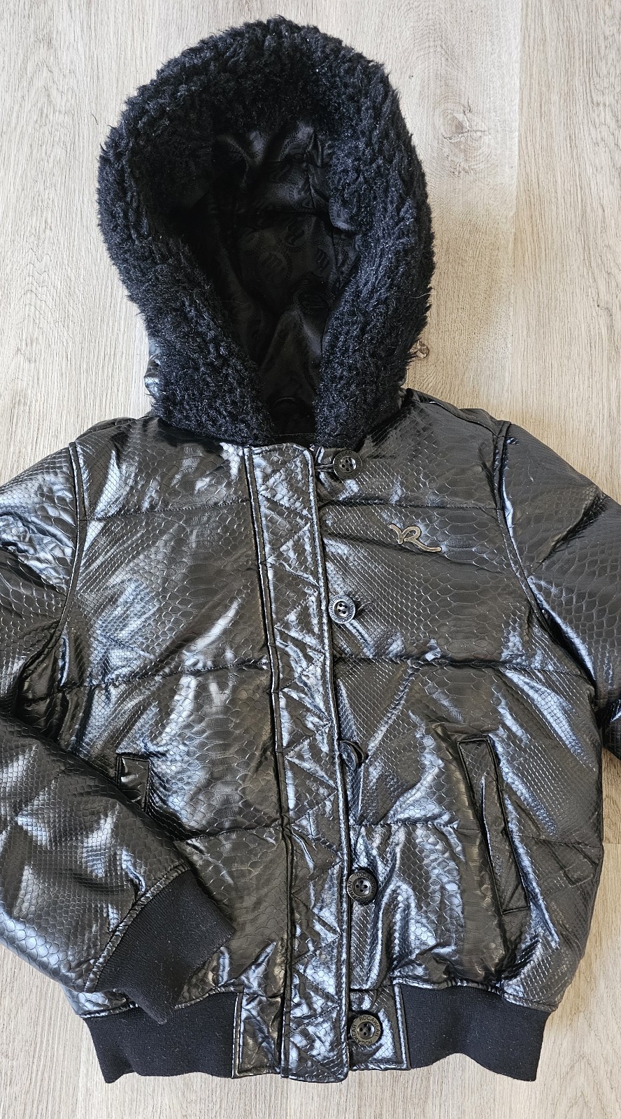 Large Rocawear Black Snakeskin Puffer Jacket