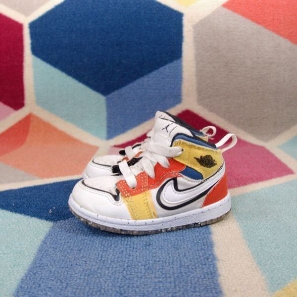Air Jordan 1 Mid SE Multi Color Canvas Goat Sneakers Kids 6C Backtap Restitched