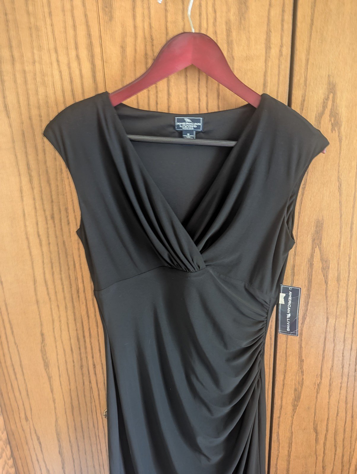 NWT 80 American Living Size 6 Black Ruched Wrap Dress