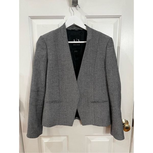 Armani Exchange Black & White Chevron Herringbone Open Front Blazer Jacket sz 6