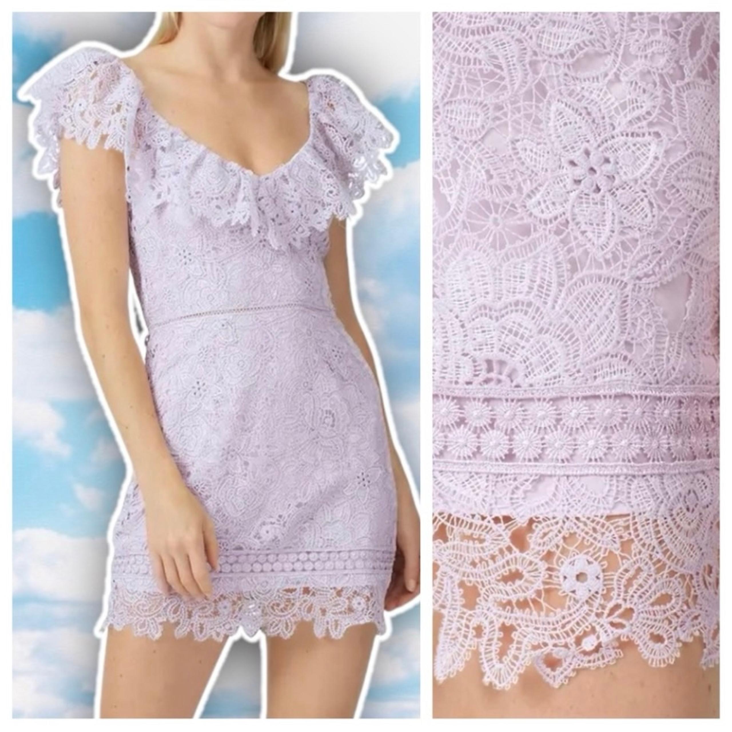 SAYLOR Adwoa Embroidered Lace Mini Dress Lilac Purple Coquette Demure Pastel