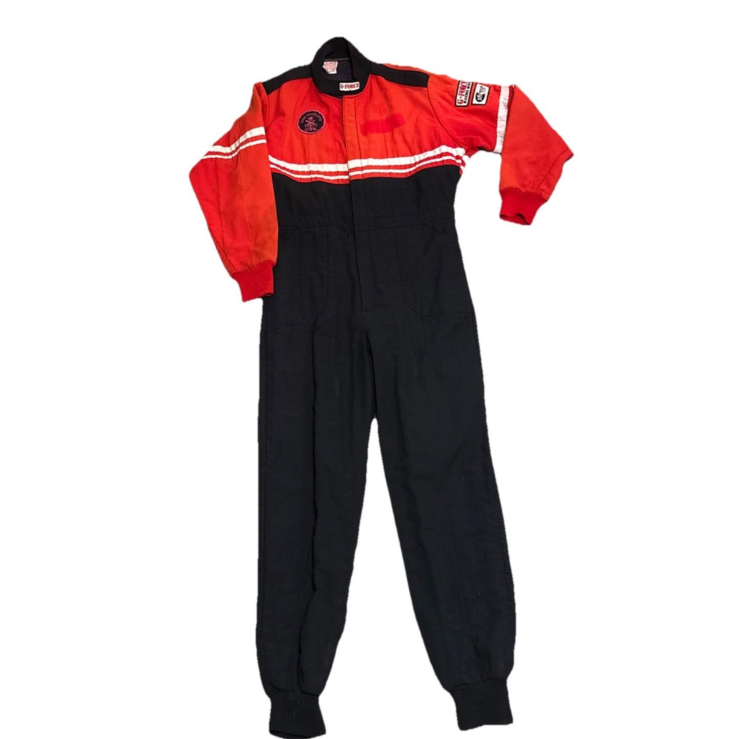 G Force Racing Gear Vintage One Piece Fire Jump Suit Size XXL XL 2XL Red Black