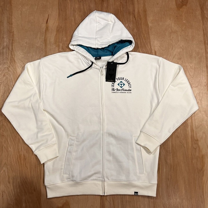 MENS Large New Under Armour Project Rock Heavyweight Terry Hoodie White