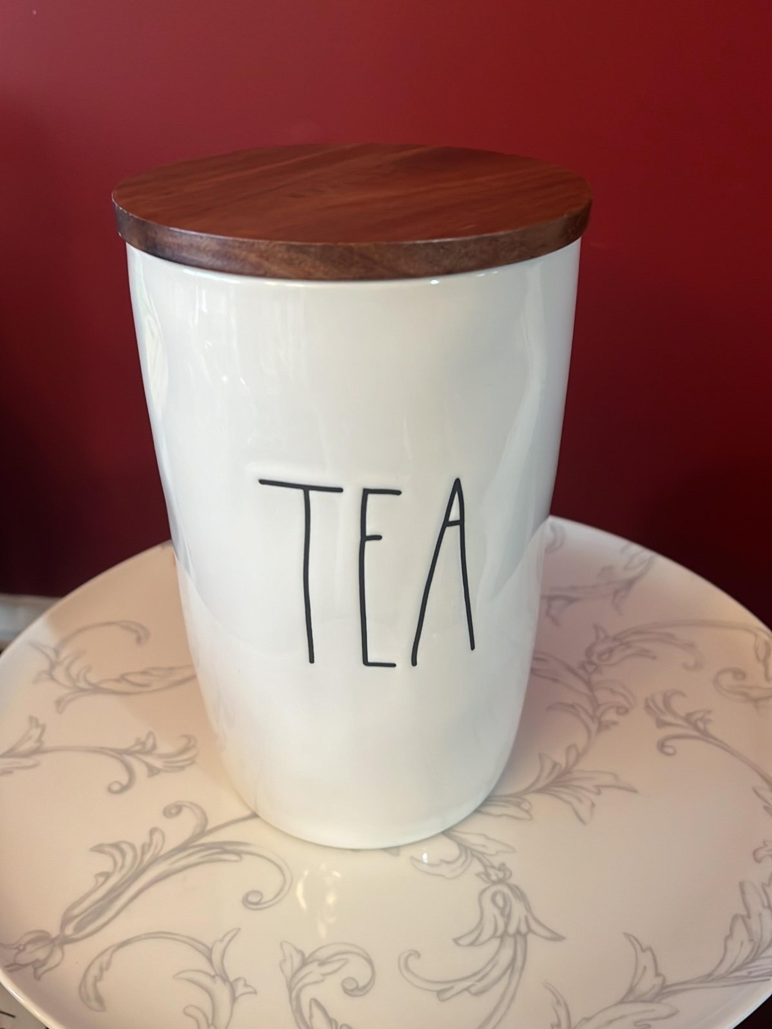 Rae Dunn 7" TEA Canister Dark Wood Lid. Artisans Collection Cup Mug Jug Storage