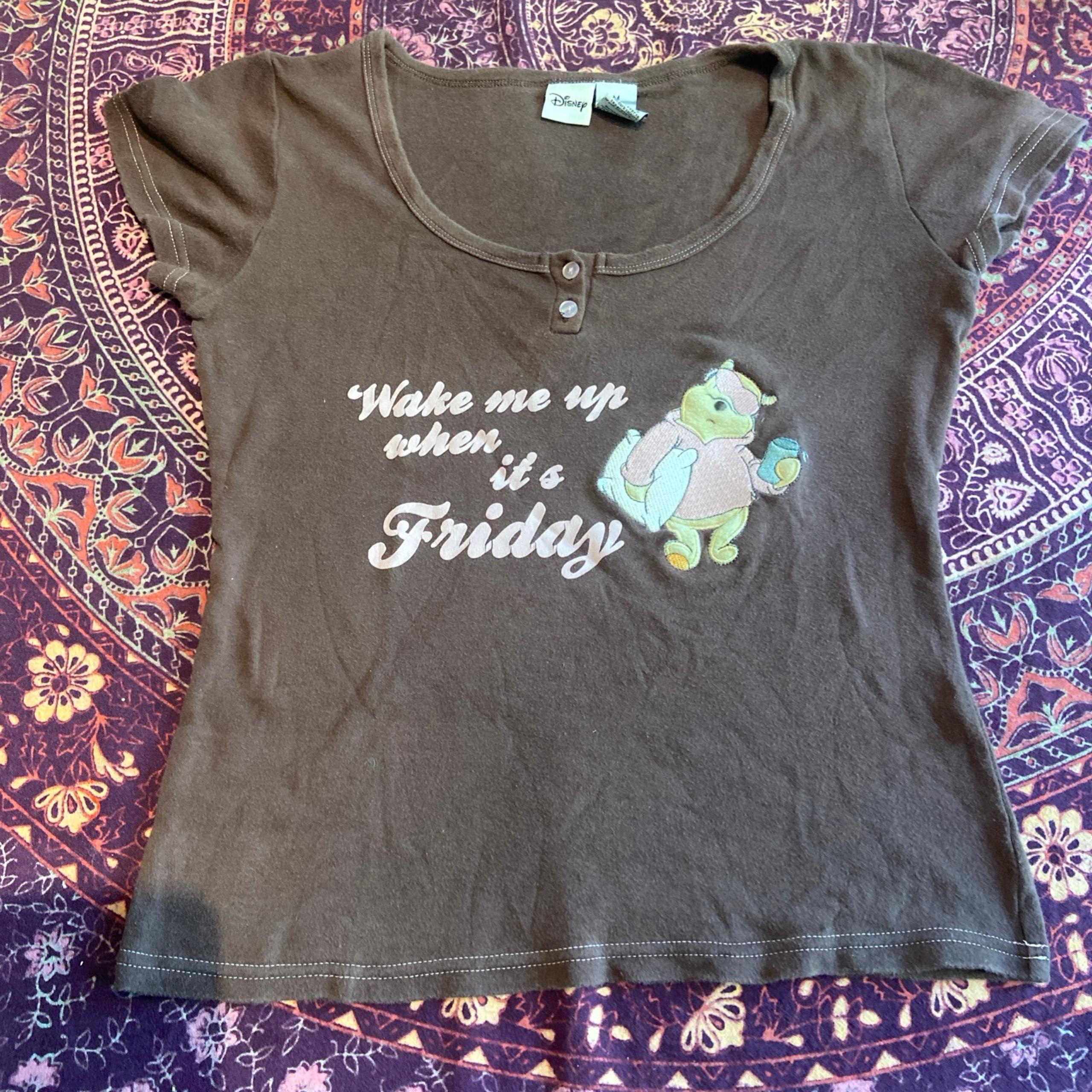 Disney vintage Winnie The Pooh  embroidered Top SZ M Brown