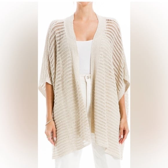 Max Studio London Open Weave Cardigan sweater in Oyster color large NWT