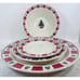 Vtg 4 pc Holiday Stoneware Christmas Tree Place Setting Red Green Dinnerware Set