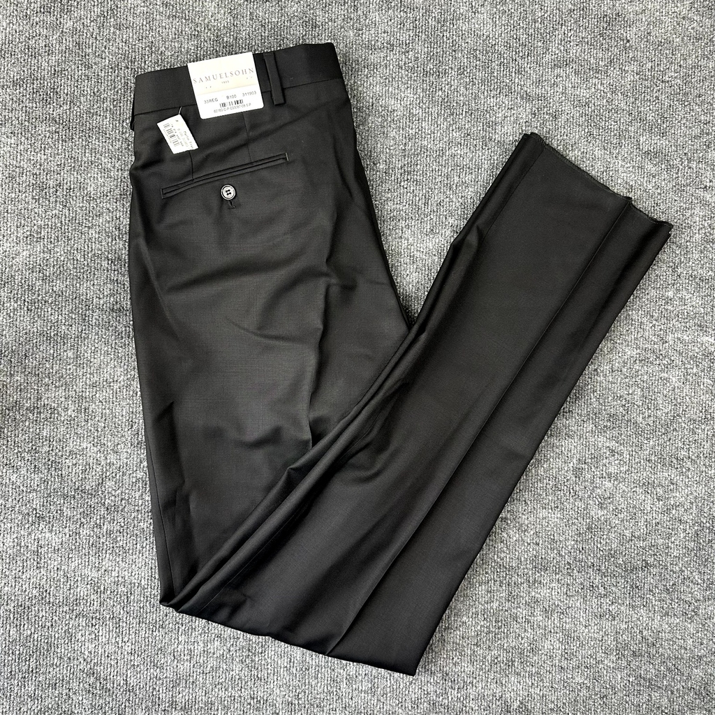 NWT Samuelsohn 33x37 Black Solid Super 110s Wool Pleated Mens Dress Pants