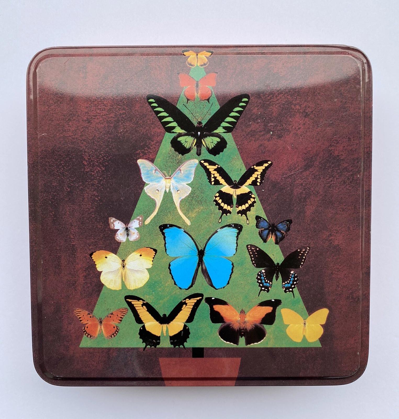 Rare Neiman Marcus 1991 Vintage Butterfly Christmas Tree Holiday Cookie Tin Box
