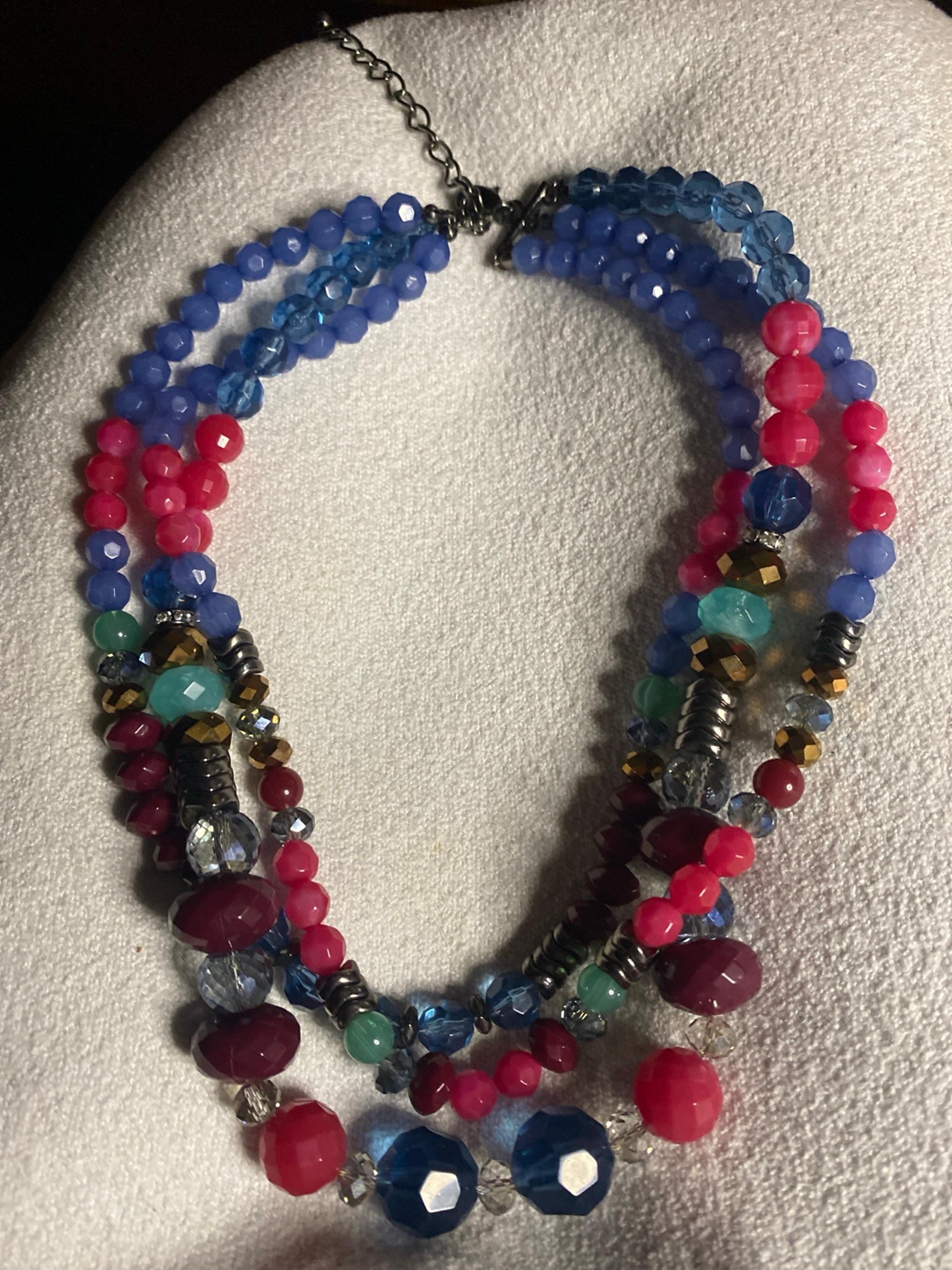 APT. 9 Necklace NEW on Card ● 3 Strand Multi Color Blue Pink Silver Brown Aqua