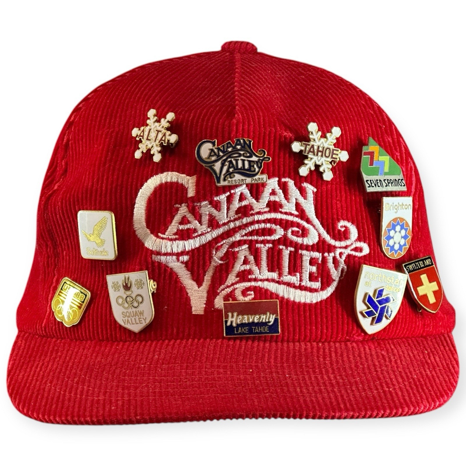 Vintage Canaan Valley West Virginia Ski Resort Corduroy Snapback With Pins