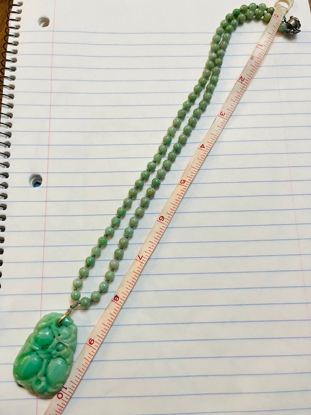 Antique Chinese Carved Natural Green Jade Necklace