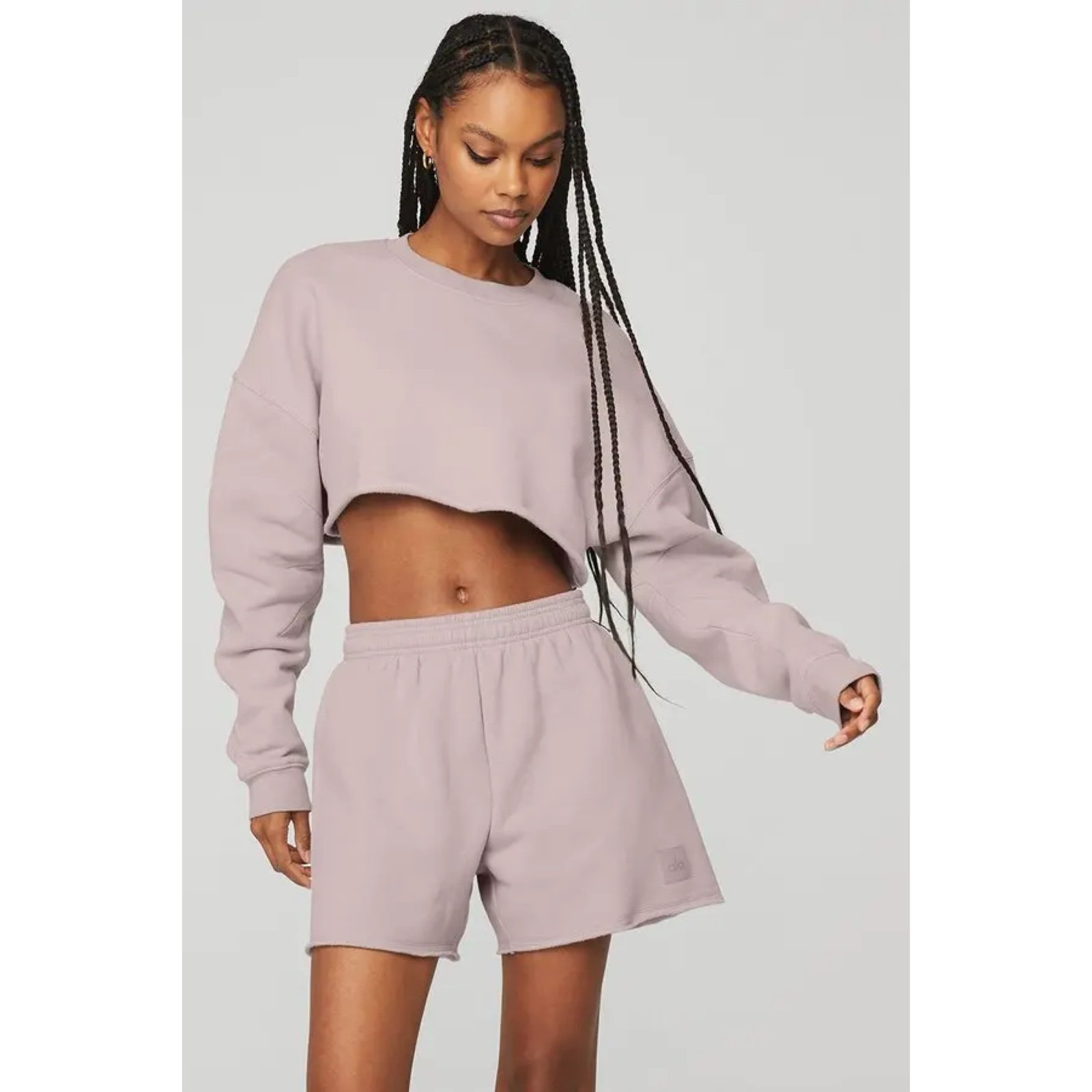 Alo Yoga Top Washed Extreme Cropped Pullover Sweatshirt Lavender Purple S