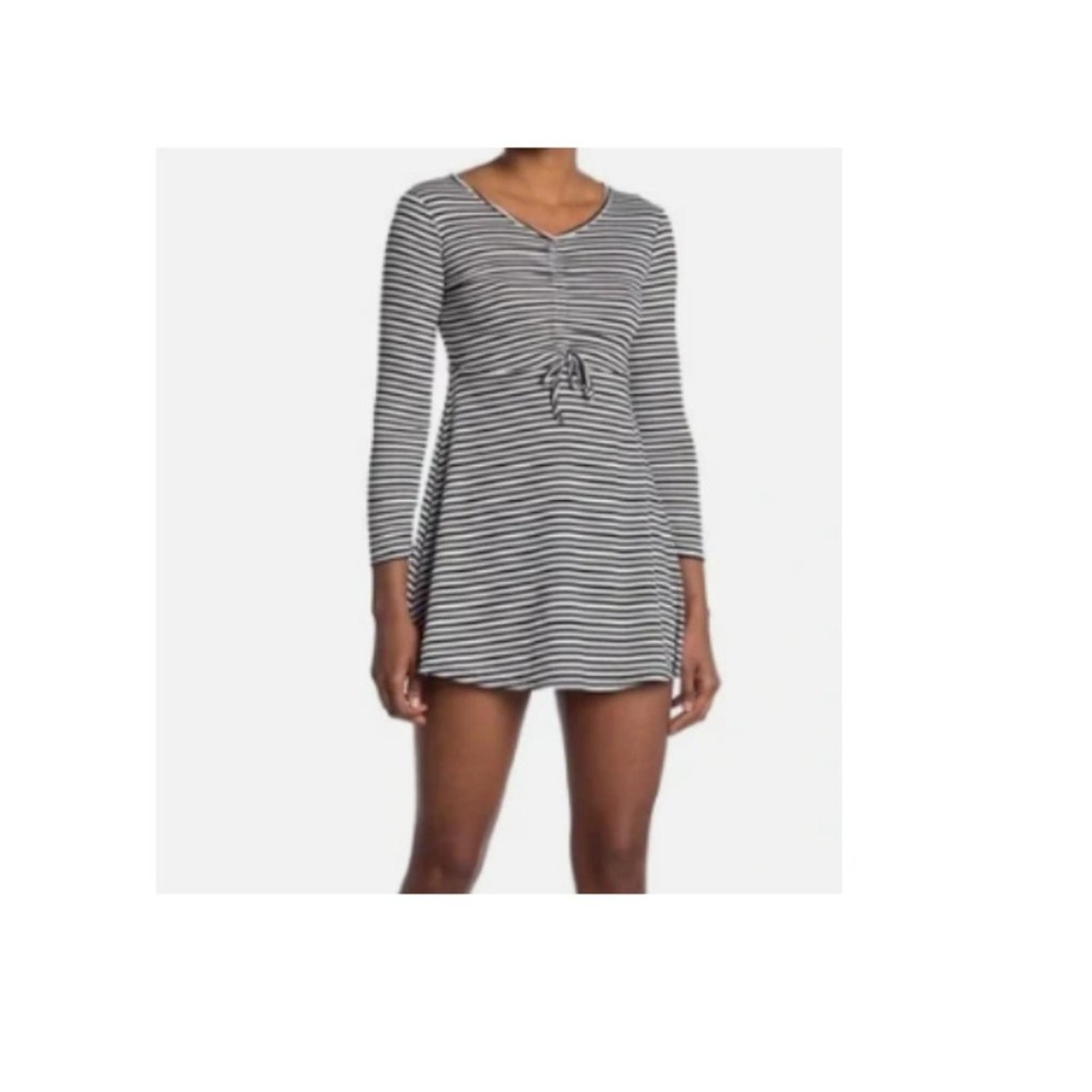 New ~  VELVET TOUCH  ~Stripe Ruched Front Skater Mini Dress Size Small