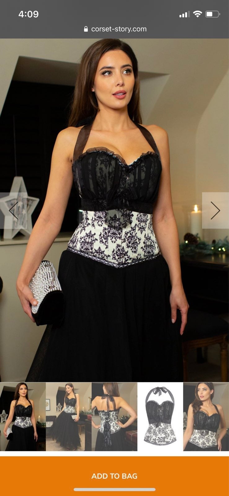 Corset Story Cream Black Damask Overbust Corset Size 16