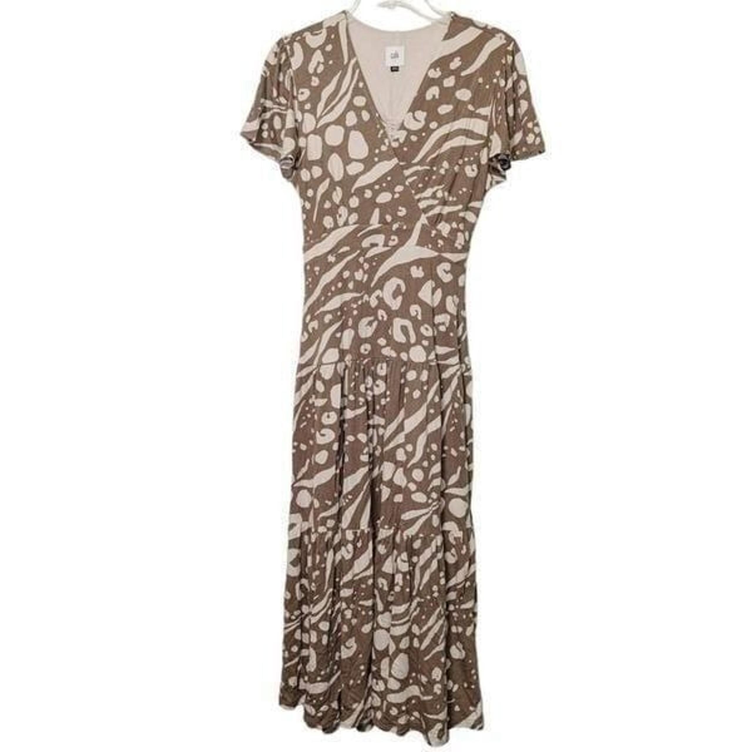 Womens Cabi 6147 Swoon Dress Midi Taupe and Ivory Tie Back Size Small