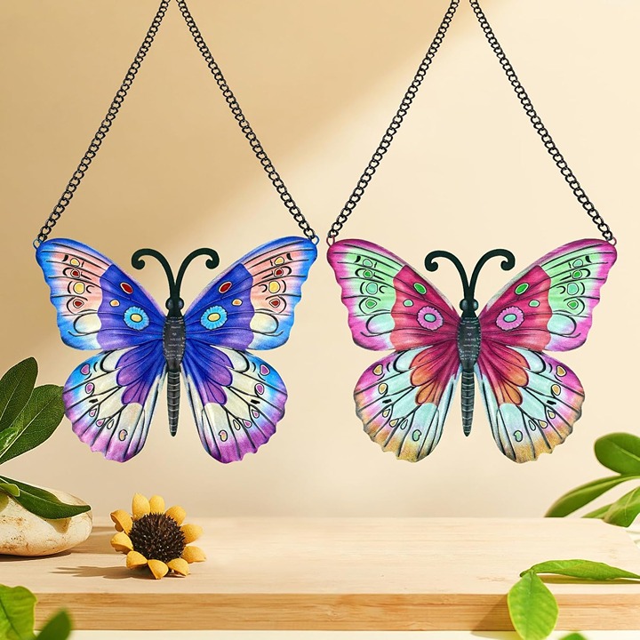 2 Pack Butterfly Metal Animal Wall Hangings, Metal Butterfly Wall Art Decor