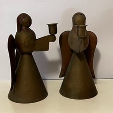Vintage Brass & Copper Angel Candleholders Figurines 9” Christmas Primitive