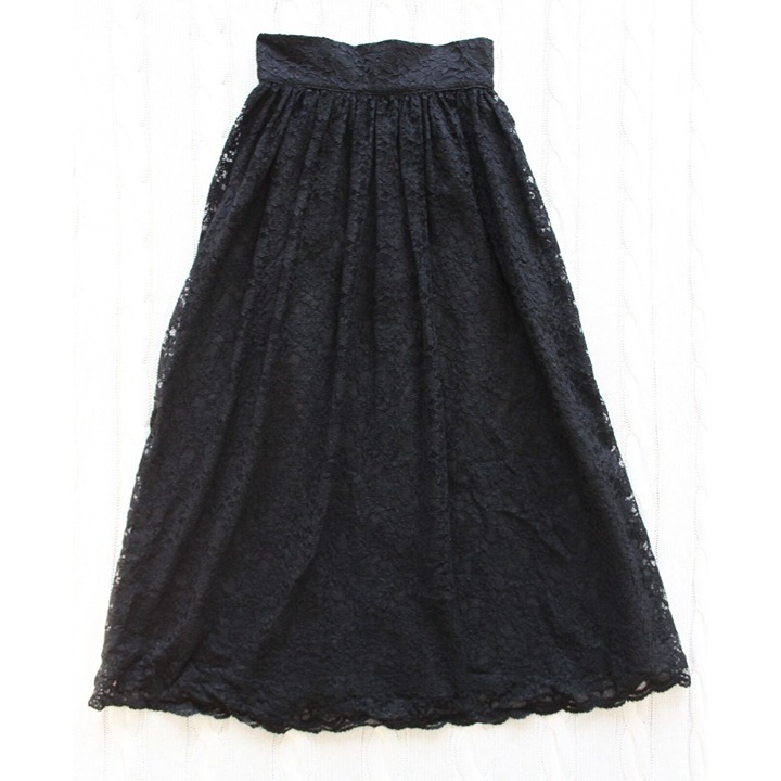 Vintage LAURA ASHLEY Black Lace Midi Skirt, Fits Size 0