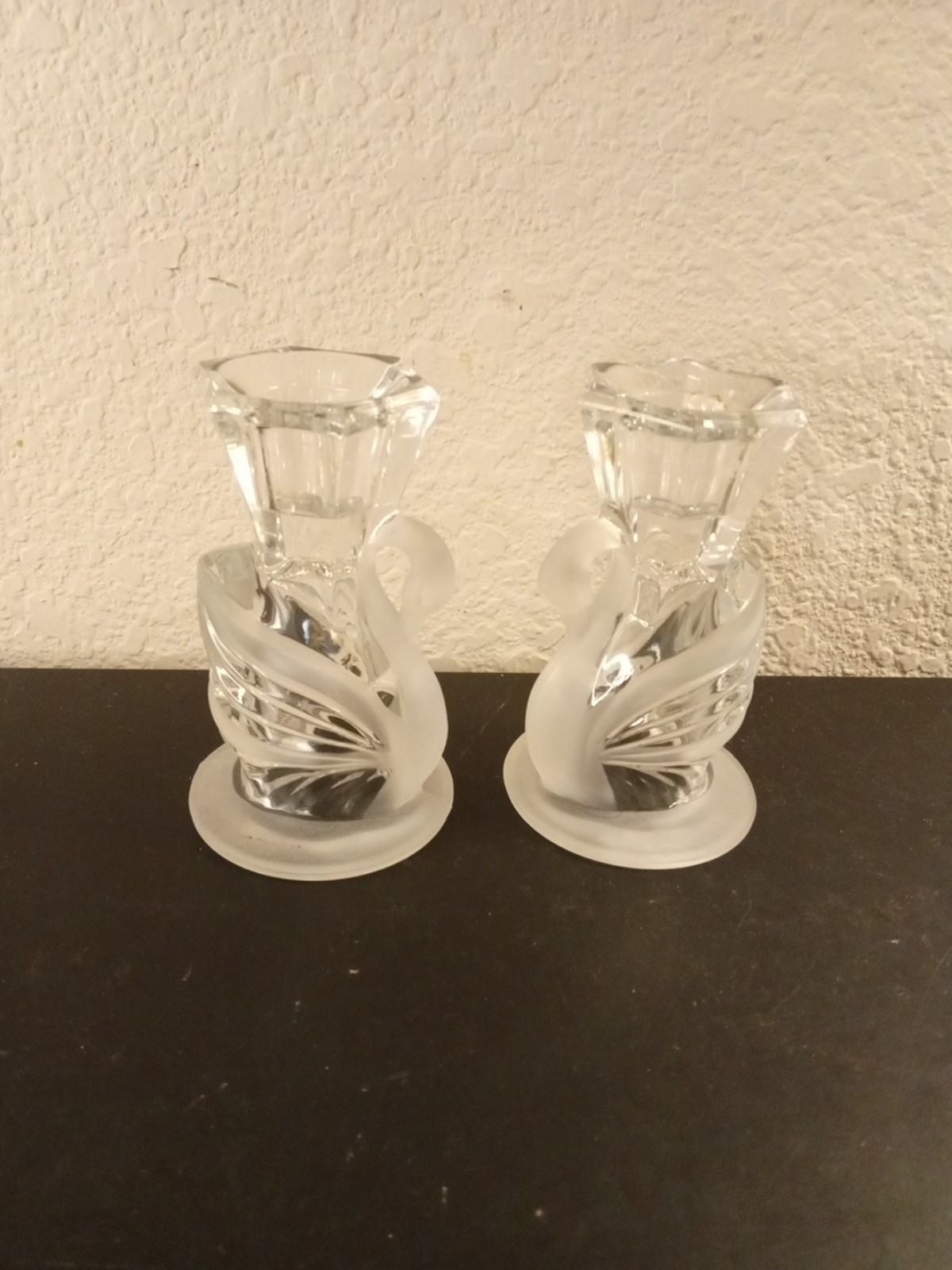 EXQUISITE VTG Partylite Pair of 4 Frosted Swan Glass Candle Holders