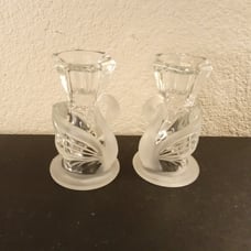 EXQUISITE VTG Partylite Pair of 4 Frosted Swan Glass Candle Holders
